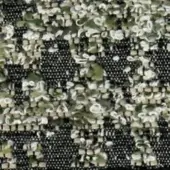 Woven fabric texture with irregular cream, olive, and silver mottled pattern on a dark mesh base; includes faint "swan > fabric > extra 842" script.